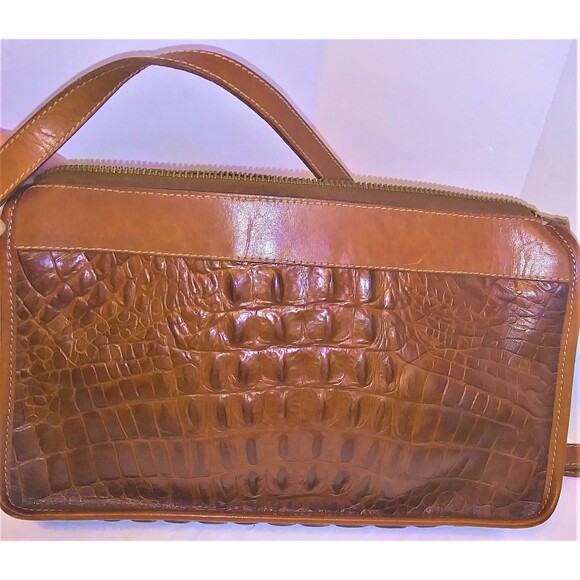 Brahmin Crossbody Gorpcore Bag 70s 80s FairyGrunge Croc Embossed Brown Leather - Picture 9 of 9